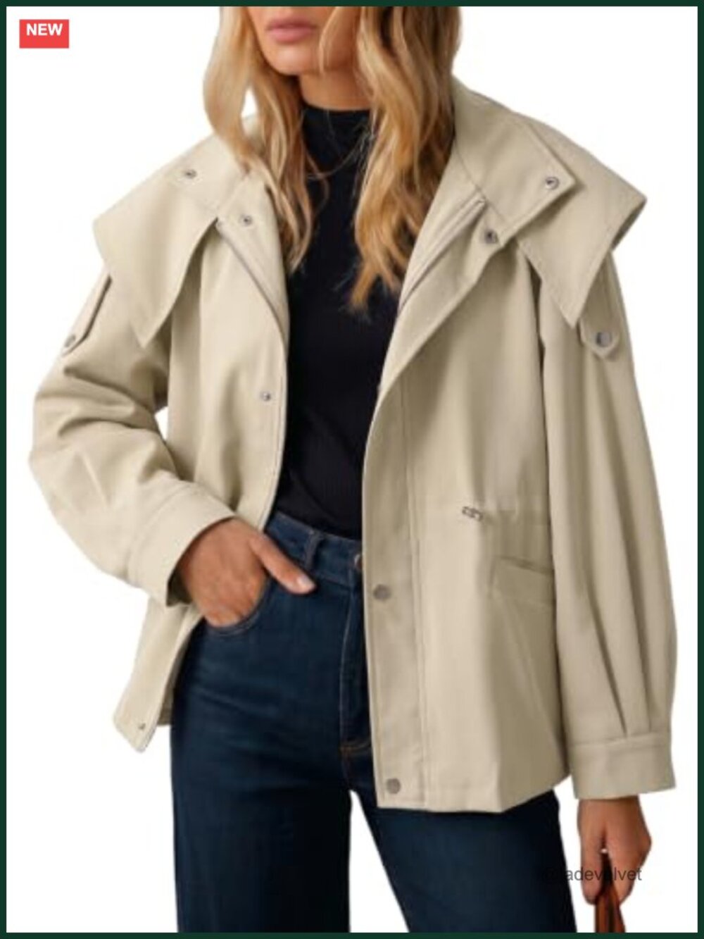 Women's Casual Drawstring Zip Trench Coat Hooded Lightweight Windbreaker Jacket